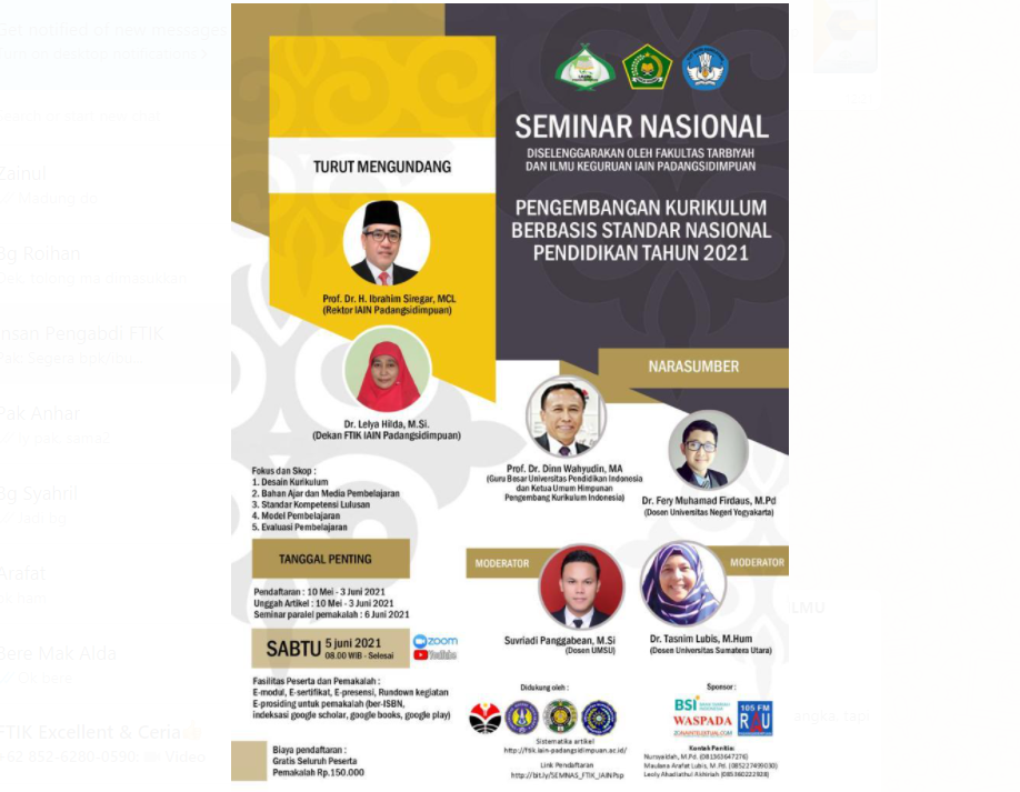 SEMINAR NASIONAL FAKULTAS TARBIYAH DAN ILMU KEGURUAN IAIN PADANGSIDIMPUAN 2021