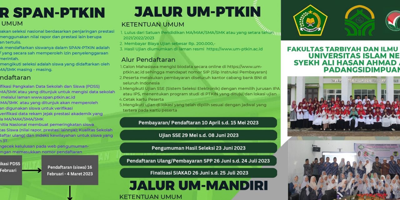 Penerimaan Mahasiswa Baru (PMB) Fakultas Tarbiyah dan Ilmu Keguruan UIN Syekh Ali Hasan Ahmad Addary Padangsidimpuan