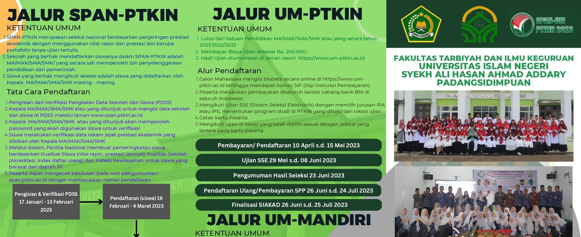 Penerimaan Mahasiswa Baru (PMB) Fakultas Tarbiyah dan Ilmu Keguruan UIN Syekh Ali Hasan Ahmad Addary Padangsidimpuan