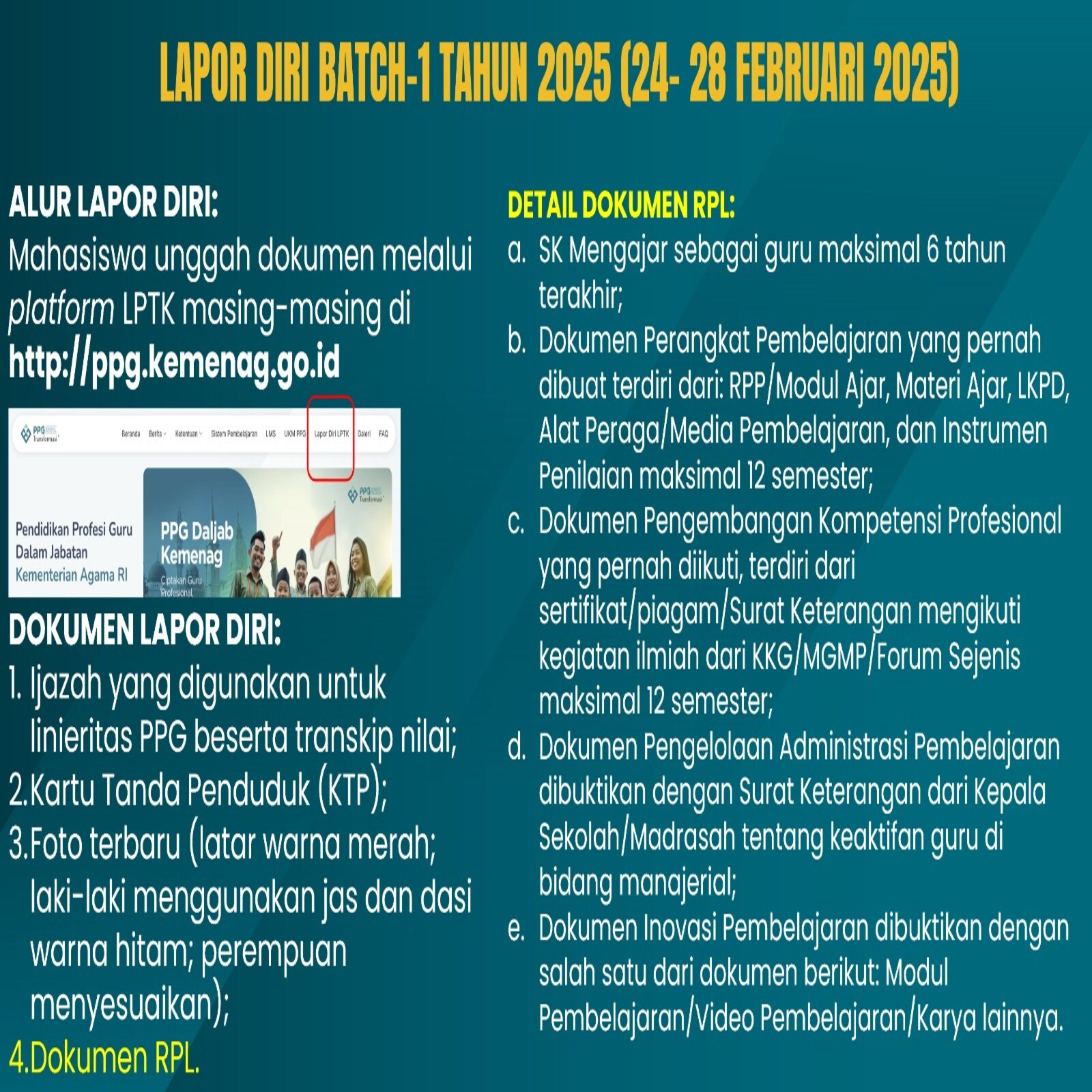 Lapor Diri Mahasiswa PPG Tahun 2024 untuk Validasi Data