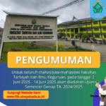 Pelaksanaan Ujian Semester Genap TA 2024/2025 di Fakultas Tarbiyah dan Ilmu Keguruan UIN Syahada Padangsidimpuan Berjalan Tertib dan Lancar